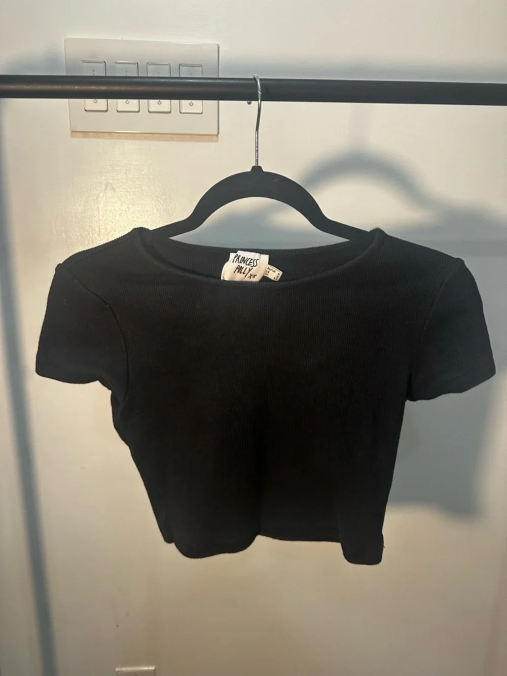 Princess Polly Black Ribbed Tee - Picture 1 of 3